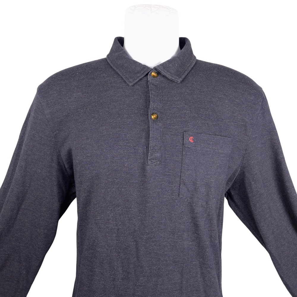 Criquet Mens Long Sleeve Polo Shirt Navy Blue Micro Stripe Cotton Blend Large